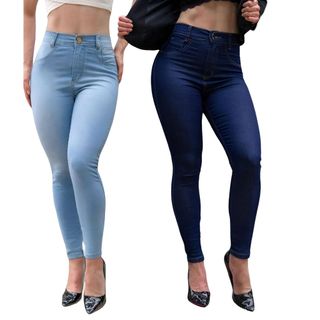 Kit 2 Calça Jeans Feminina Skinny  Cintura Alta Premium