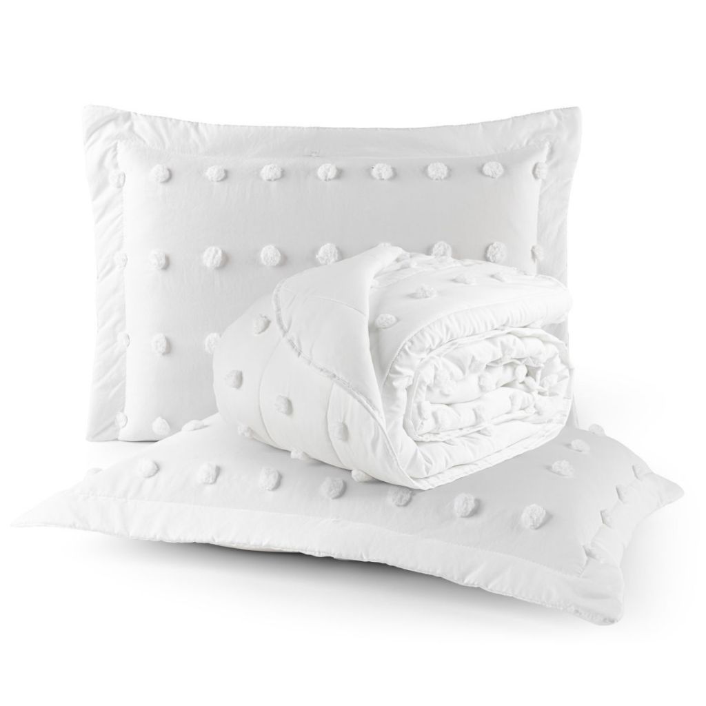 Cobre Leito Casal Padrão 300 Fios Dupla Face 3 peças Pompom Minimalista Micropercal