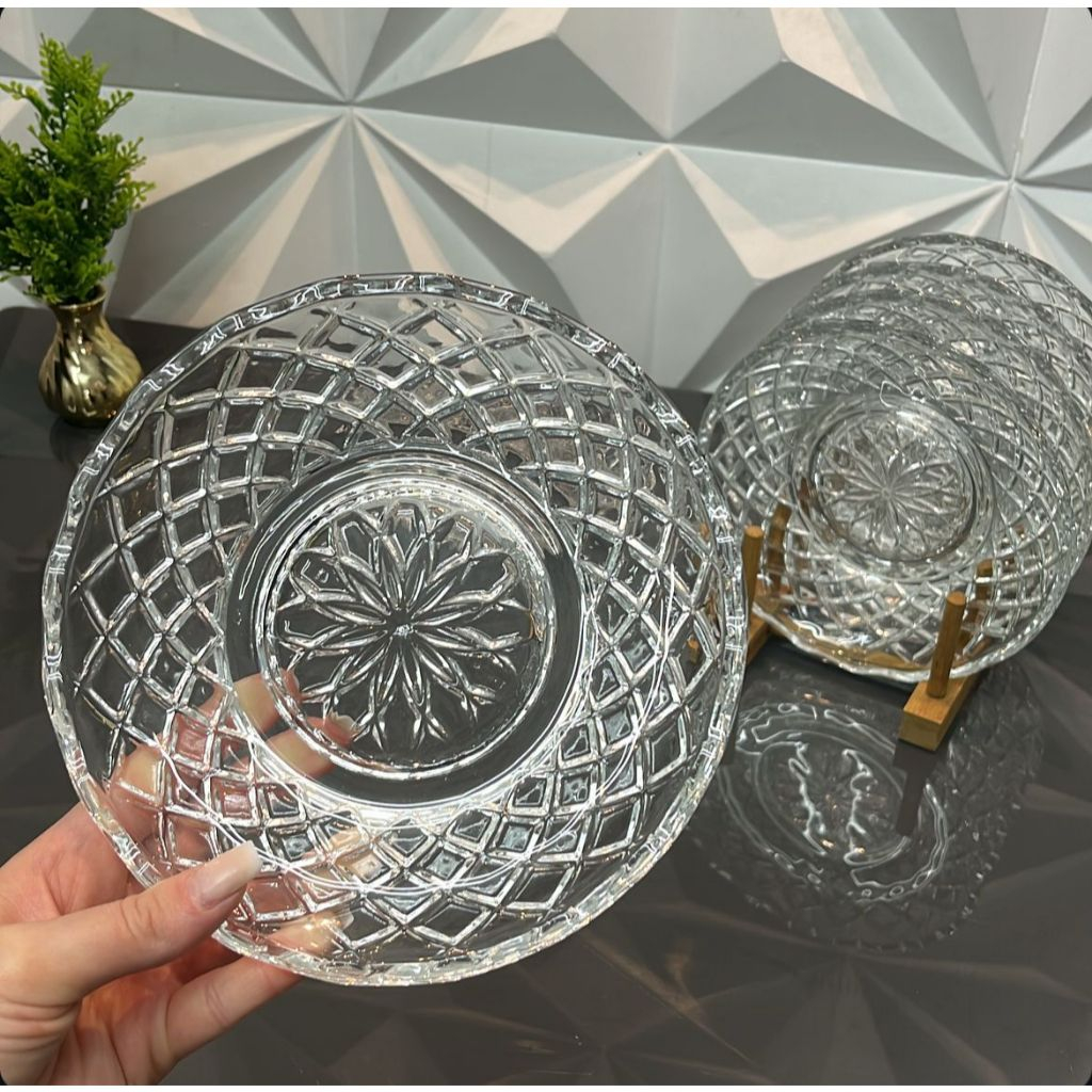 Jogo de Pratos Sobremesa Cristal Luxo Vidro Transparente - 6 unidades