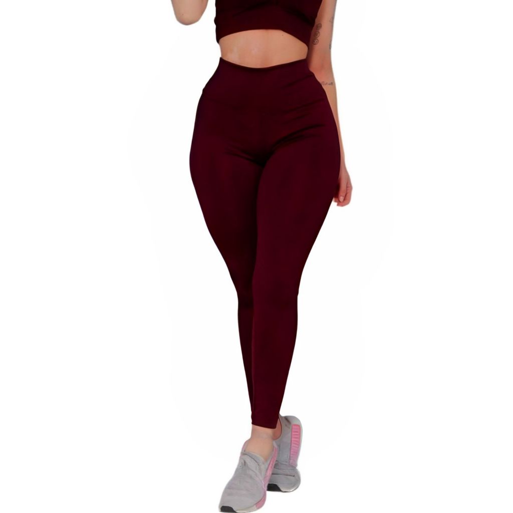 Legging Academia Suplex Vinho Confortável Leg Preta Grossa Levanta Bumbum