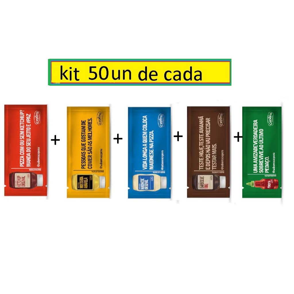 kit sache ketchup  +Mostarda + Molho pimenta + Barbecue  + Maionese CEPERA  50 un DE CADA