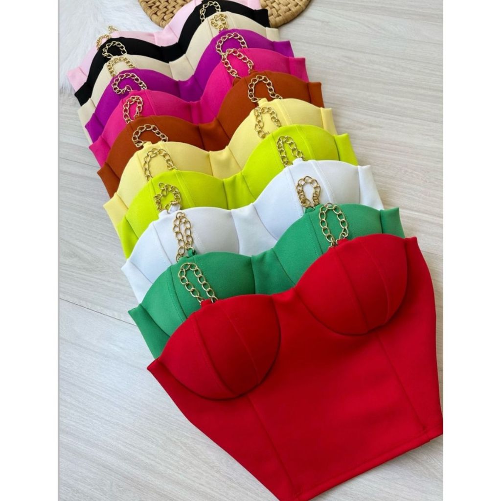 Cropped Top Blusinha Alça Fina Corrente Com Bojo Sereia Moda Blogueira Retrô Verão Festa Praia Neopreme Suplex Alcinha em Oferta na Shopee
