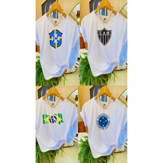 CAMISETA TSHIRT FEMININA BRANCA ESTAMPA TIM DE FUTEBOL CRUZEIRO ATLETICO BRASIL ENVIO RÁPIDO CONFORTÁVEL em Oferta na Shopee