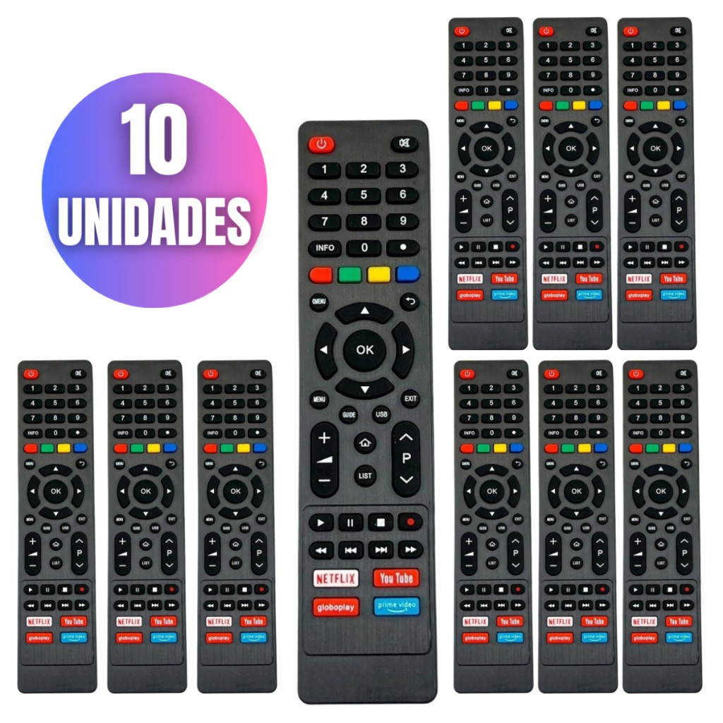 Kit 10 Controle Remoto Compatível com Philco Britânia Smart TV LCD LED