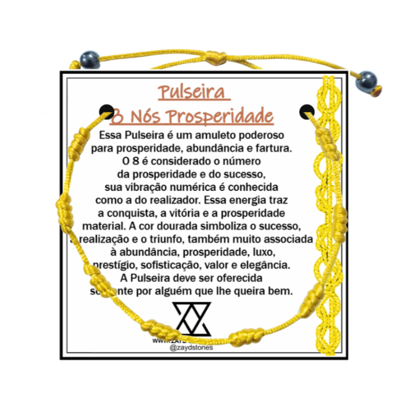 Pulseira 8 Nós Dourada para prosperidade Kabbalah Cabala com Hematita