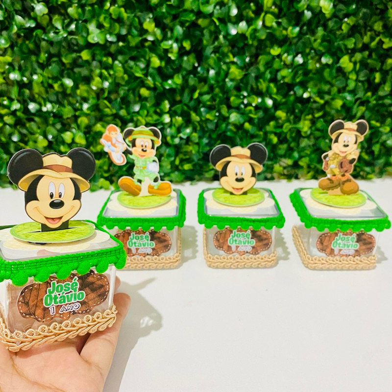 Kit 10 Caixas Acrílica 5x5 Mickey Safari Lembrancinha Personalizada Luxo | Festa Infantil