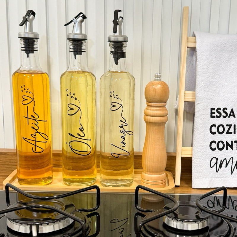 Galheteiro 3 peças - porta azeite e vinagre - 525 ml - porta azeite - cozinha - potes de m...