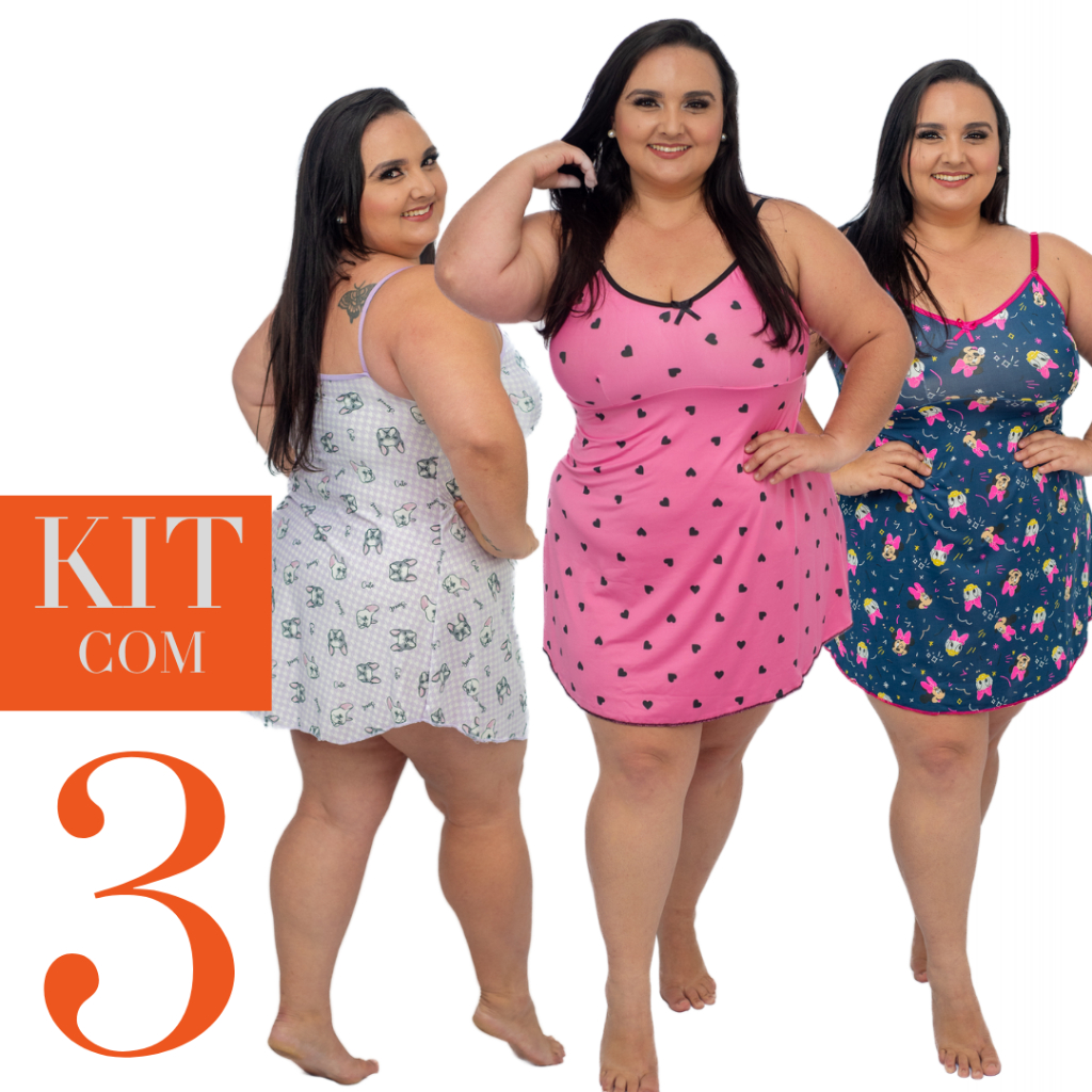 KIT com 3 Camisolas PLUS SIZE Camisola Extra Grande Sexy Veste até o 54