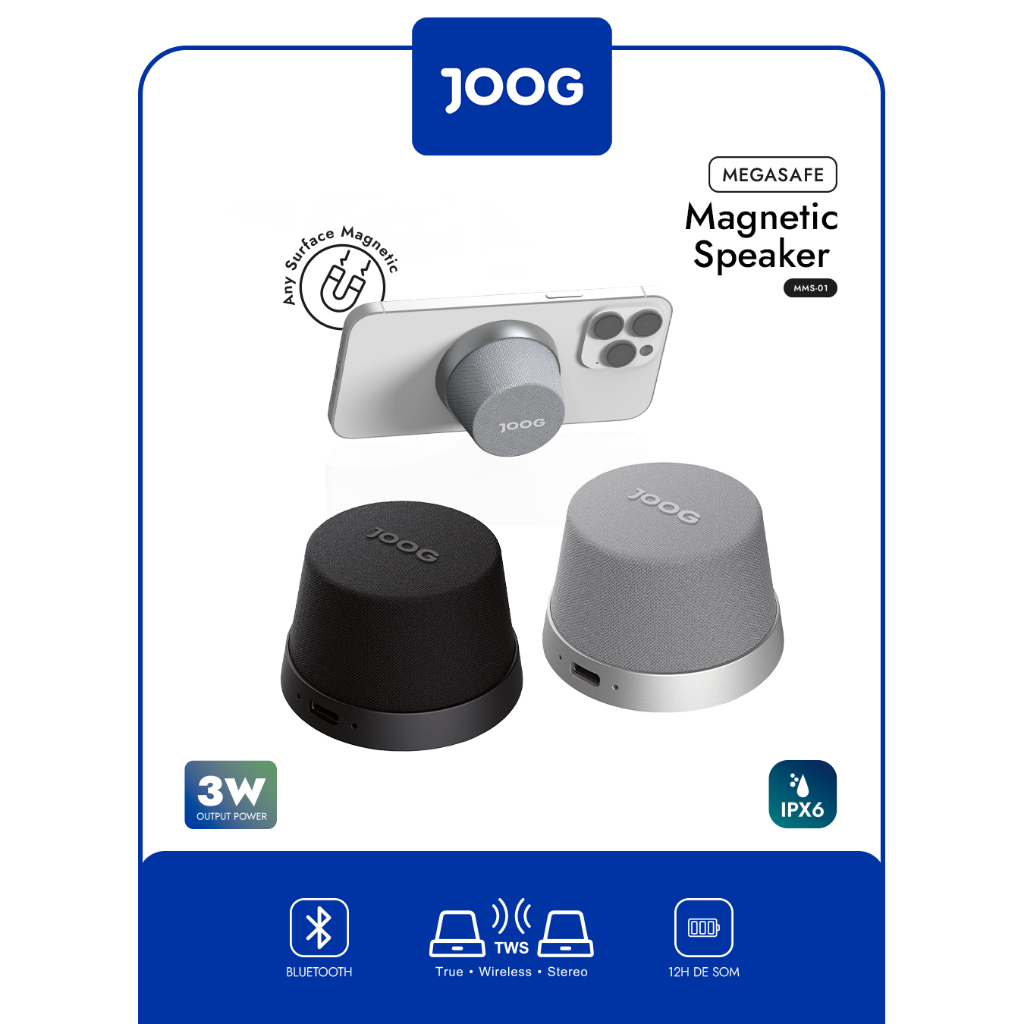 Caixa de som Magnética Joog Megasafe MMS-01 3W IPX6 TWA Bluetooth - Audio