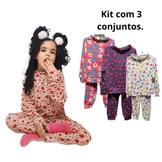 kit 3 pijama infantil  1 a 14 anos tecido comfy manga longa e calça outono inverno em Oferta na Shopee