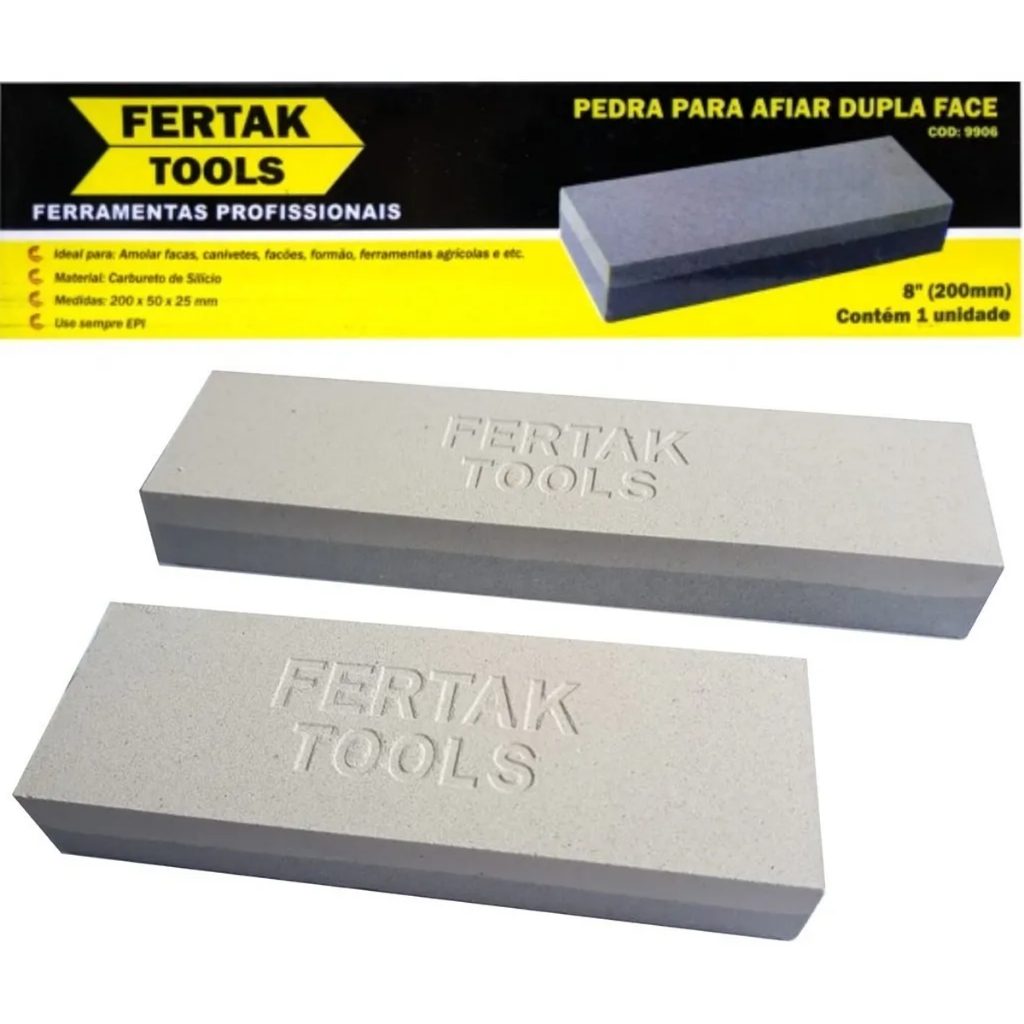 Pedra Afiar Amolar Facas Canivetes Formão e ferramentas agrícolas Dupla Face 8" 20CM