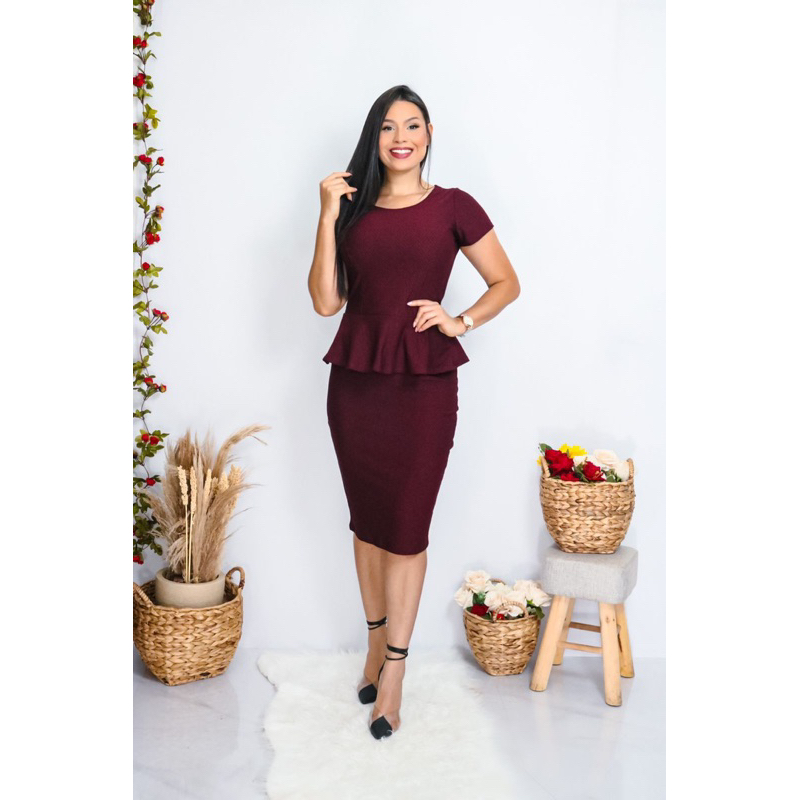 Conjunto peplum evangélico comeia saia lápis e blusa peplum