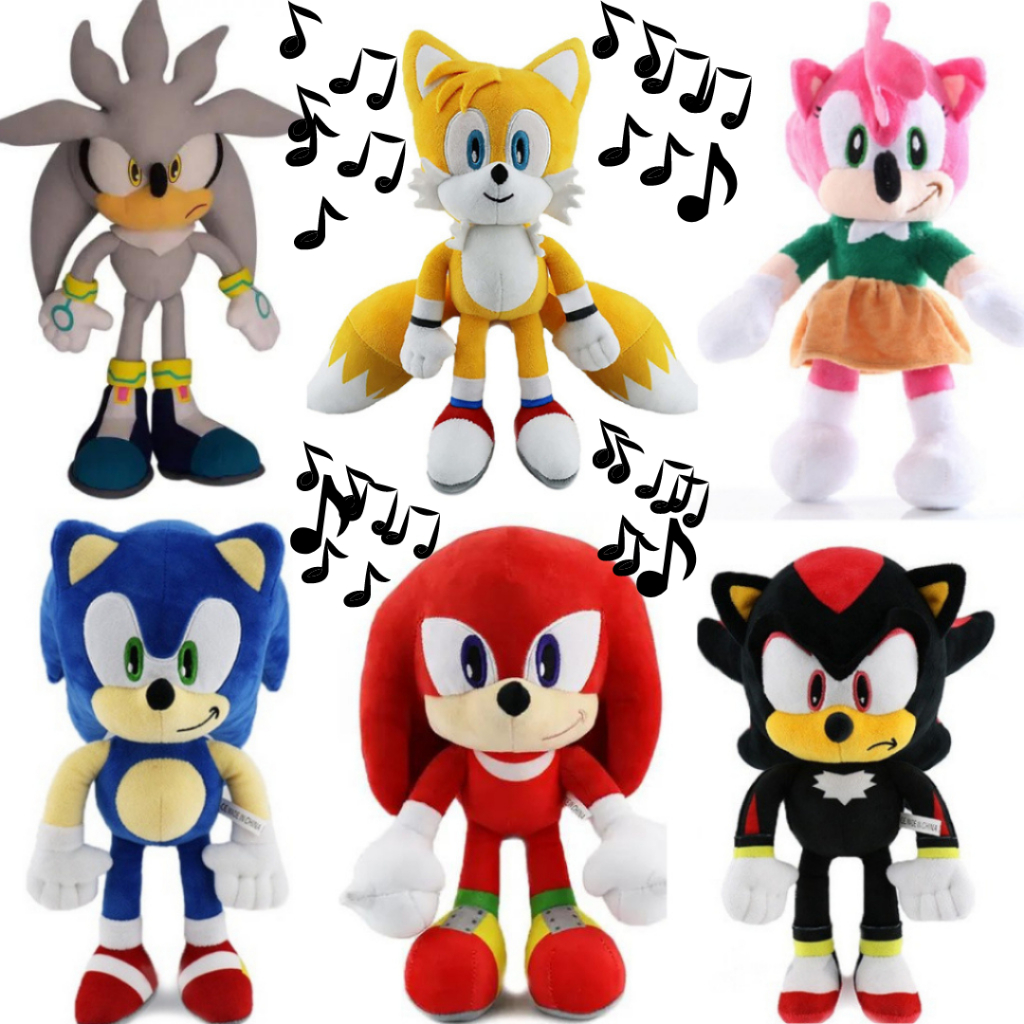 Pelúcia Sonic musical Brinquedo Infantil 22cm Knuckles Silver Amy Tails Shadown Infatil Importado