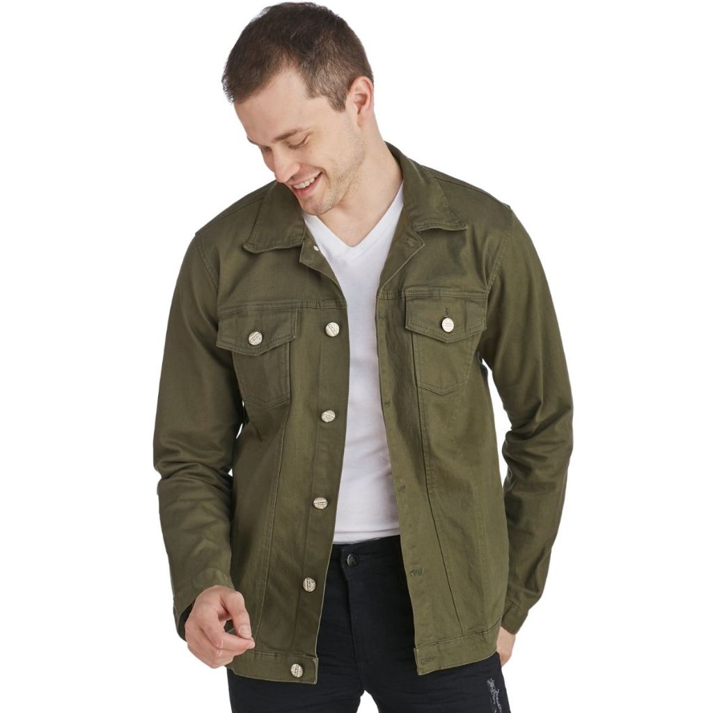 Jaqueta Jeans Masculina Premium Lisa Verde Militar