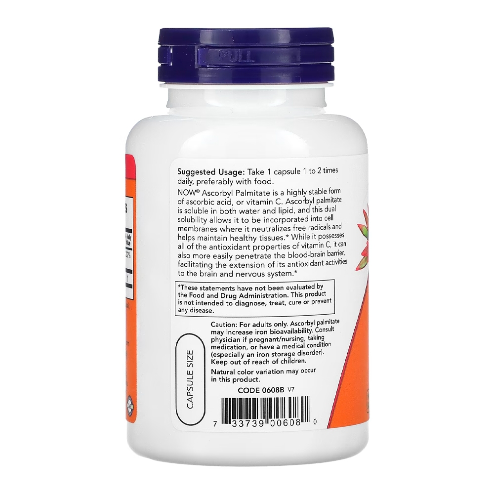 Detalhes do Palmitato Ascorbila 500mg Now Foods 100 Caps Importado