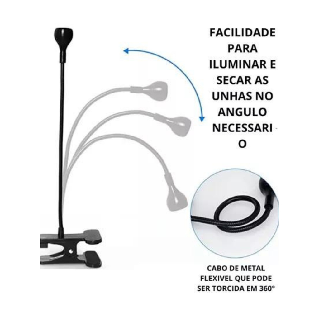 Luz Led UV Lanterna Mesa com Garra Secagem Unhas Gel Cabine
