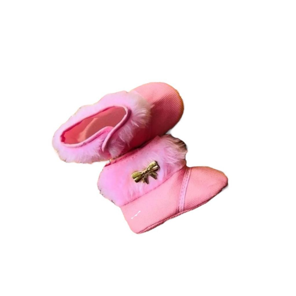 Bota Menina Bebê Botinha Infantil Rosa Com Laço E Velcro Inverno