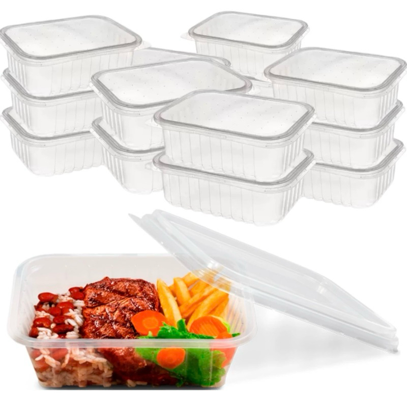 Kit 24~96 Unid. Pote Plastico Retangular Descartável 500 ml Microondas Freezer Marmita Fit em Oferta na Shopee