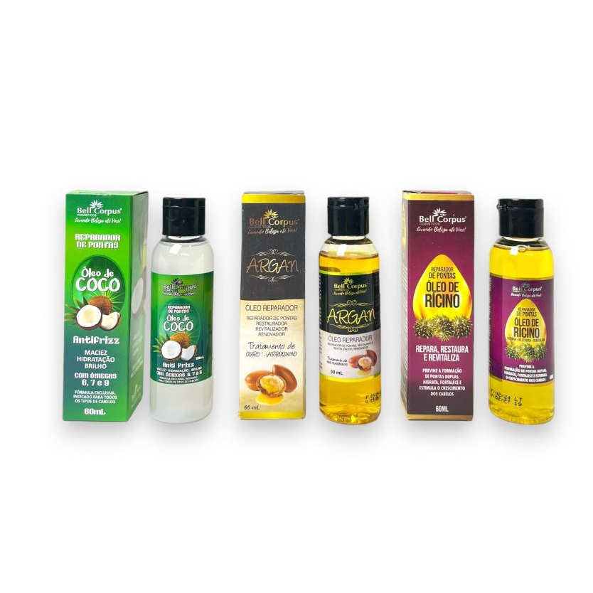 Kit Óleo Reparador De Pontas Coco , Ricino , Argan Bell Corpus em Oferta na Shopee