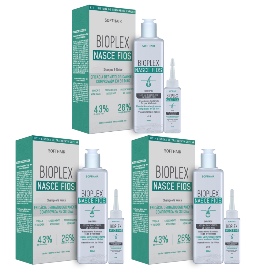 Kit Bioplex Nasce Fios - Shampoo e Tônico capilar 3 Unidades