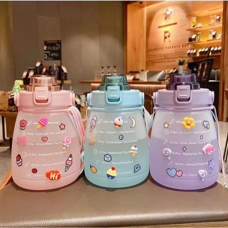 Garrafa de Água 1200ML Plástico com Adesivos 3D - Estampa Motivacional Academia - Squeeze 1,2 litros