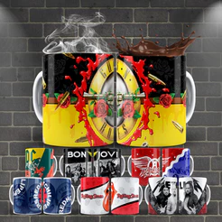 Canecas Rock Band Porcelana Bandas de Rock Guns and Roses Metallica Kiss