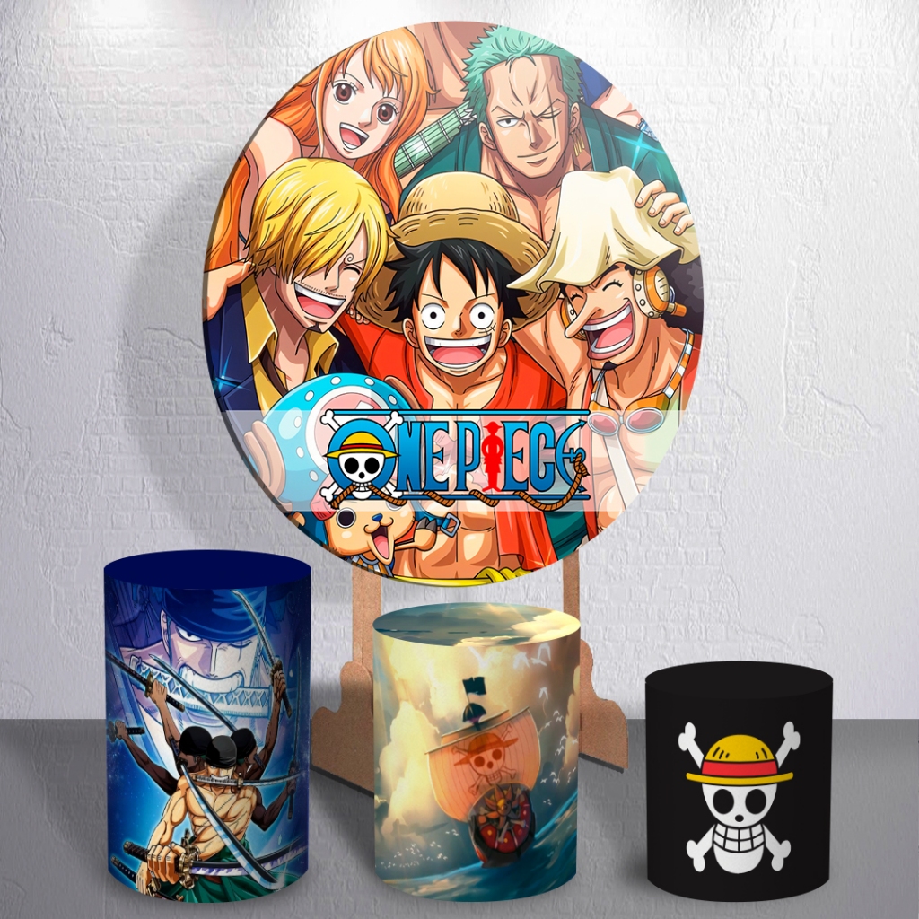 Painel de Festa Decoração Infantil Mangá Anime One Piece Capas Cilindros ou Painéis Sublimação