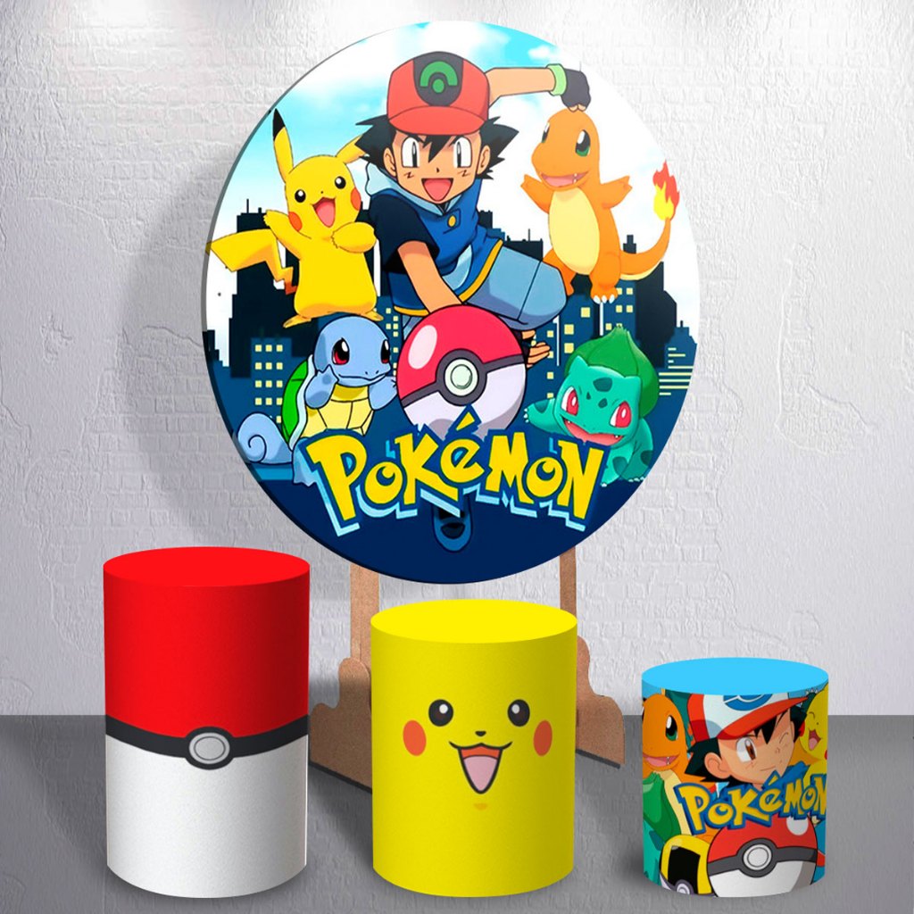 Painel de Festa Sublimado Infantil Menino Gamer Poke Capas Cilindros ou Painéis Sublimado