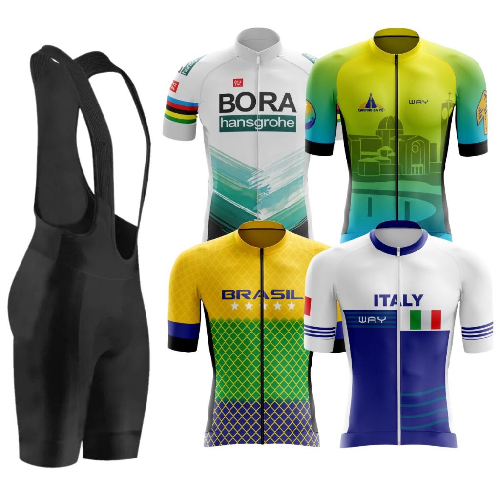 Conjunto Ciclismo Masculino Bretelle Forro Gel Camisa Camiseta Zíper Total Kit Roupa Bike Pedal Mtb em Oferta na Shopee