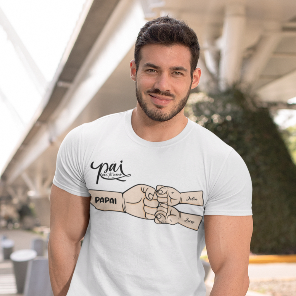 Camisa Camiseta Dia dos Pais Mãos Dadas Pai e Filho COM NOME PERSONALIZADO