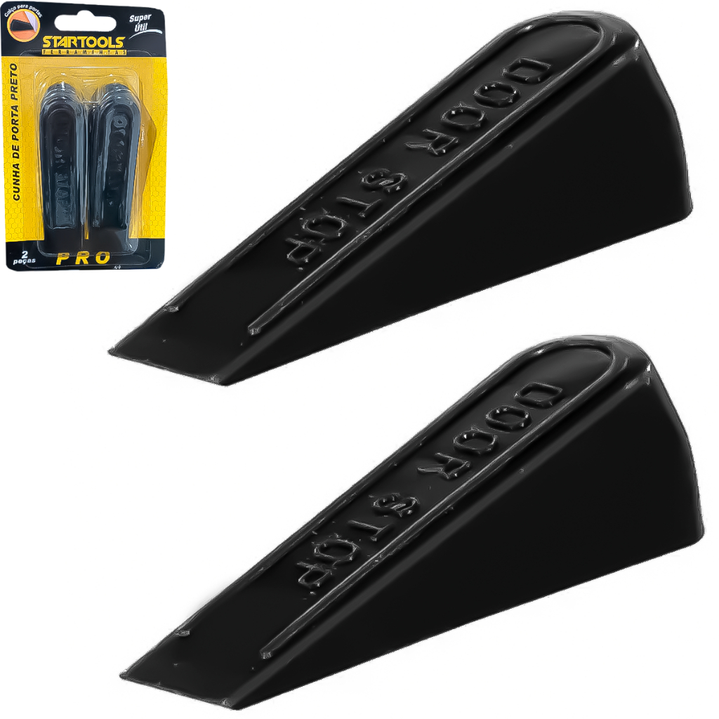 Kit 2 Calço Trava Porta Tipo Cunha Preto Prendedor Aparador Plástico Resistente - Home & Living