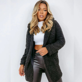 Casaco Sobretudo Teddy Com Capuz e Bolso Inverno Jaqueta Feminina Quentinha Manga Longa em Oferta na Shopee