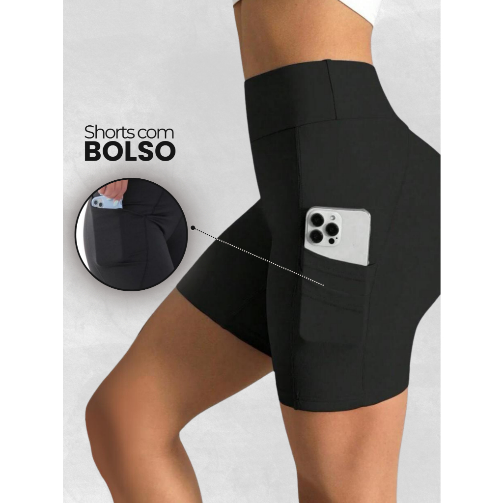Shorts bermuda Shorts fitness com BOLSO para academia ciclismo ginastica e atividade ar livre em Oferta na Shopee