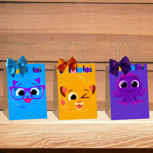 Sacolinhas Kraft Personalizadas Tema Bolofofos Festa de Aniversário Doces Balas Lembrancinhas Acompanha Laço