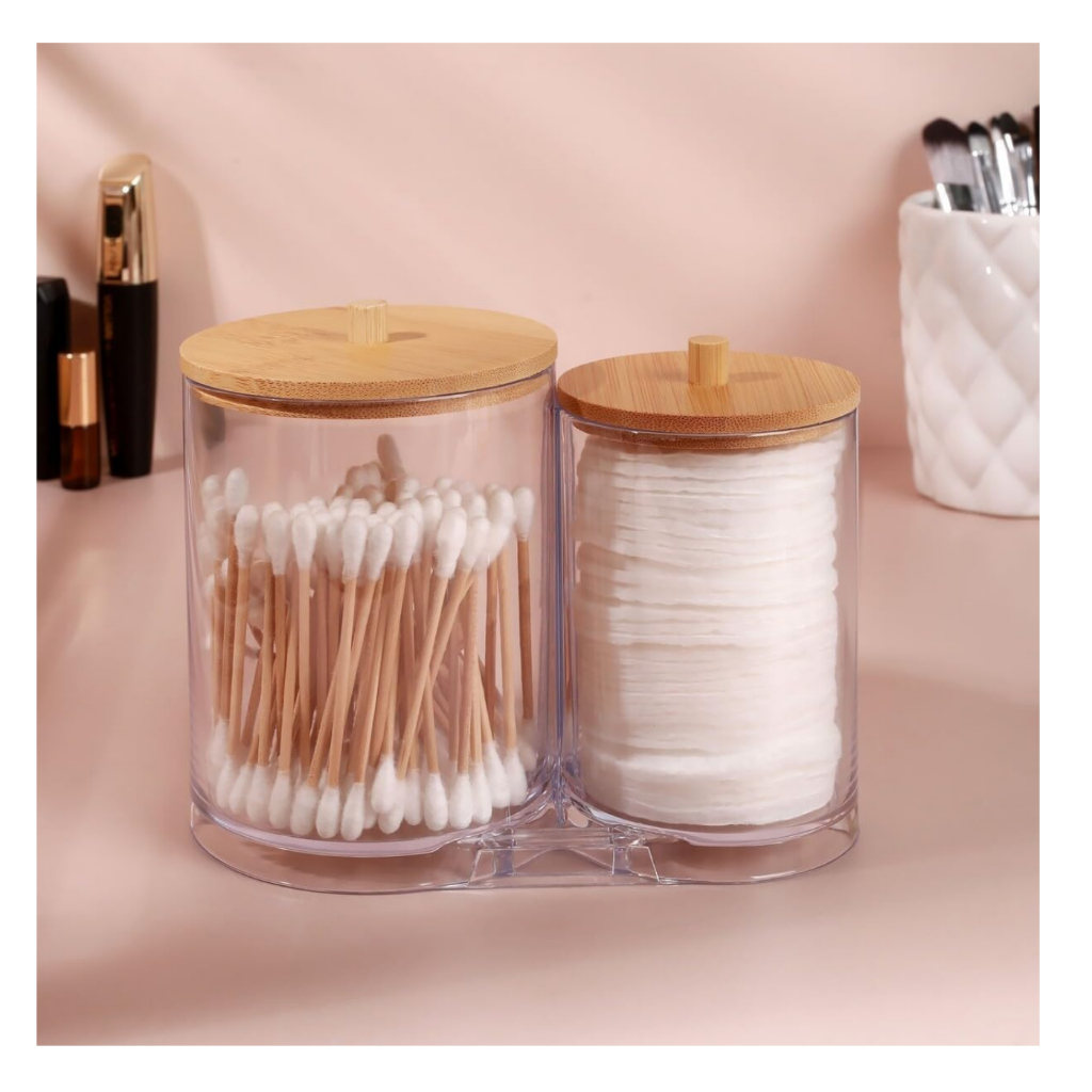 Porta Algodão Cotonete Duplo Organizador Acrílico Tampa Bambu Discos Maquiagem em Oferta na Shopee