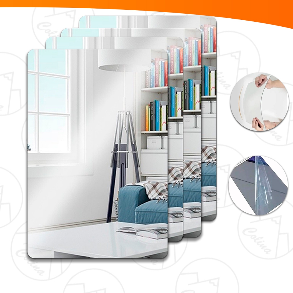 Kit 4x Espelho Adesivo Acrílico 20x30 Retangular Arredondado Sala Banheiro Decorativo
