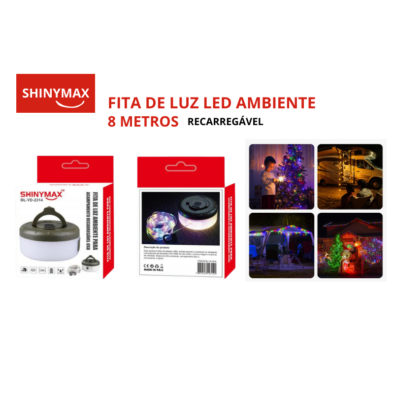 Fio De LED Rebobinável Para Decoração e Acampamento 8 Metros Portátil Impermeável SHINYMAX - Home & Living