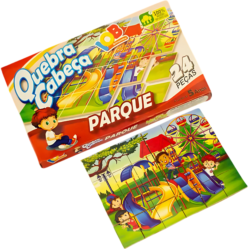 Jogo Educativo Quebra Cabeça Parque Diversão 24 Peças Madeira Brinquedo Infantil Interativo 5 anos +