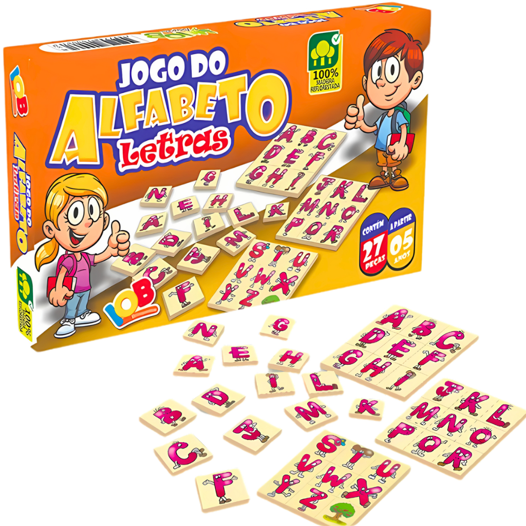 Jogo Alfabeto Letras 27 Peças Madeira Quebra-cabeça Infantil Educativo Pedagógico Escolar Português