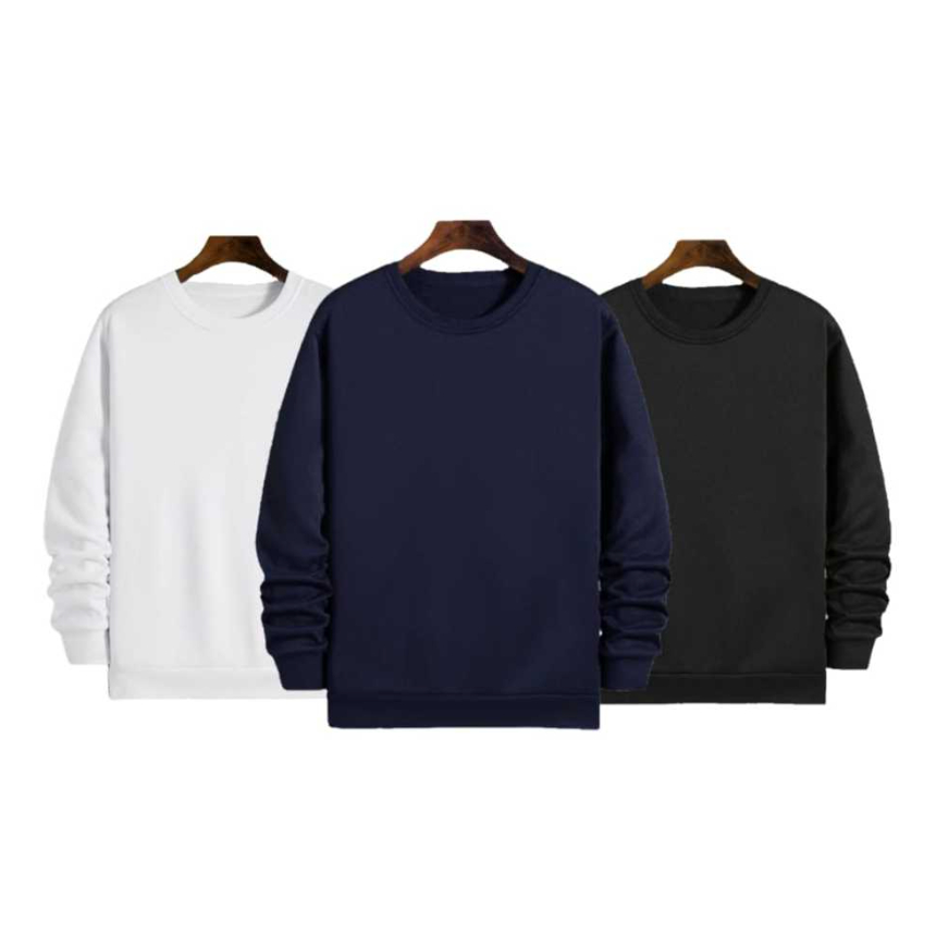 Kit C/3 Moletom Careca masculino Unissex Gola redonda Flanelado Liso variedades de cores algodão premium com ribana em Oferta na Shopee