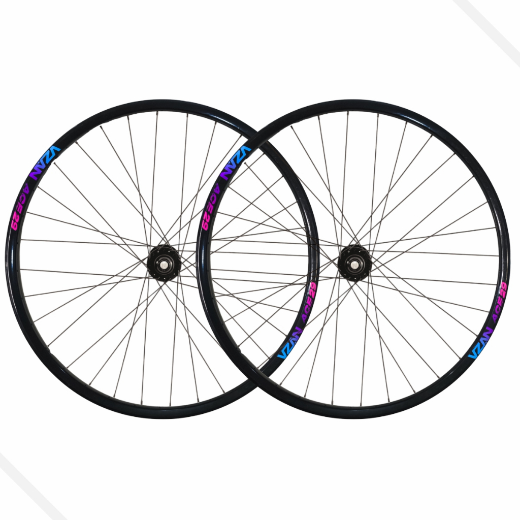 Par de Roda Montada Bike Bicicleta Aro 29 Aero Cubos Rosca Alumínio 36f Esfera Raios Preto Ace Vzan