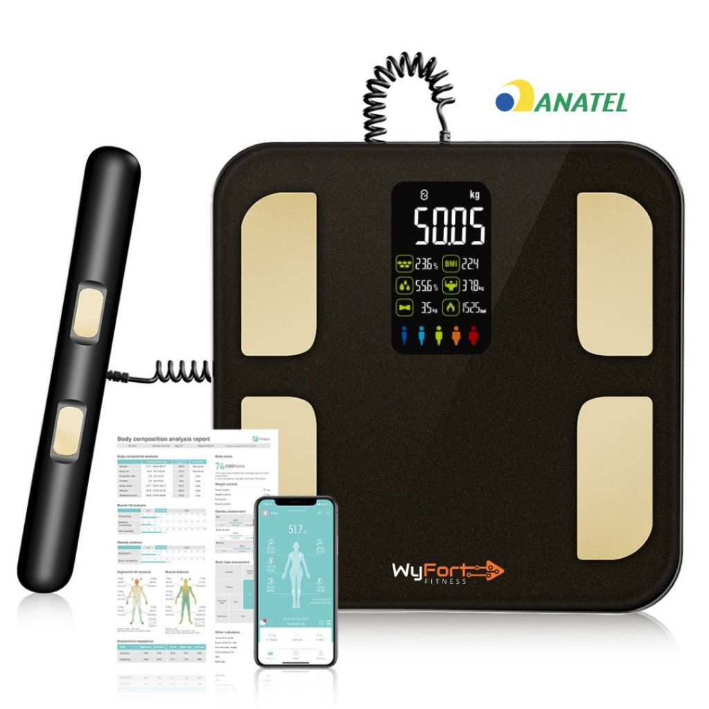 Balança Bioimpedância Smart Display VA 8 Sensores WF05 Balança Corporal Banheiro Homologação ANATEL
