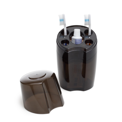 Porta Escovas e Pasta de Dentes Com Tampa Higiene Acrílico Cristal Giotto em Oferta na Shopee