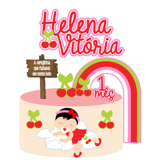 Topo Topper Enfeite de Bolo Mêsversário Aniversário - Tema CEREJA,CEREJINHA DO BOLO