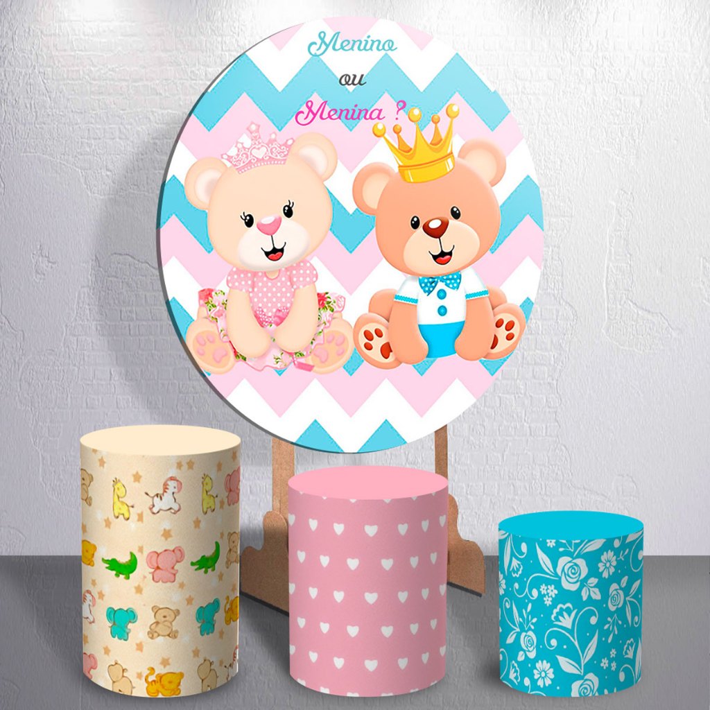 Painel Festa Chá Revelação Ursinhos Menina Menino Capas Cilindros ou Painéis Sublimado Decorativo

