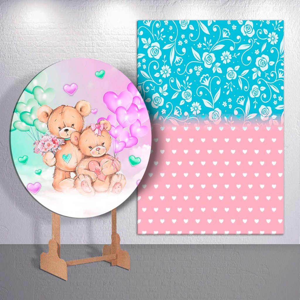 Painel Sublimado Chá Revelação Ursinho Menino Menina Decoração Festa Redondo Retangular Trio Cilindro

