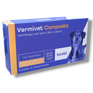 Vermífugo para Cães e Gatos Vermivet Composto 600mg - Blister caixacom 4 Comprimidos em Oferta na Shopee