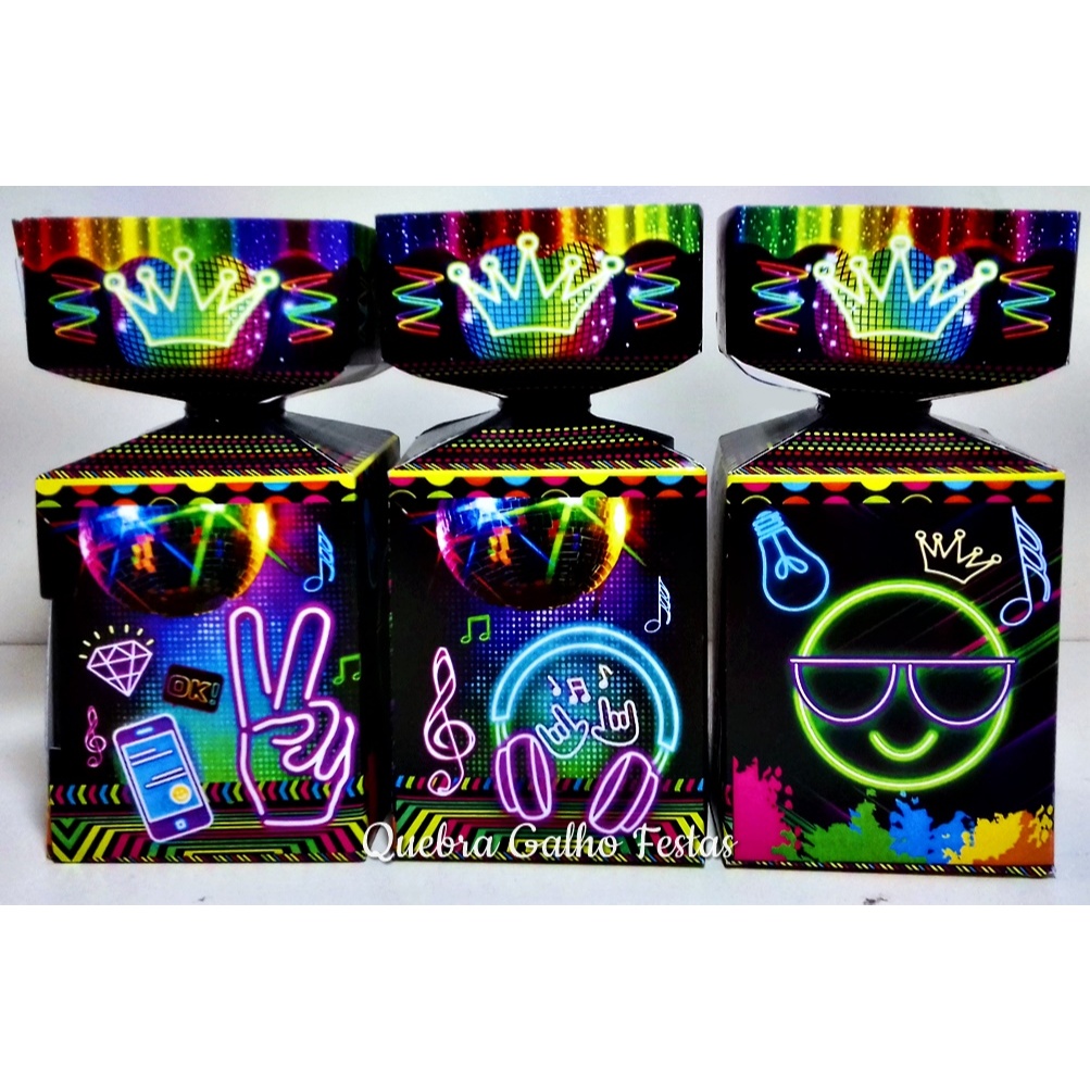 Lembrancinha Balada Neon Caixa Meia Bala Balada Neon Pct com 10 Unid Festa Balada Neon.