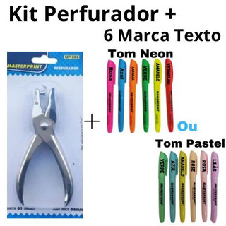 Kit 6 Caneta Marca Texto Neon ou Pastel + 1 Perfurador Furador de Papel Alicate 1 Furo 6m…