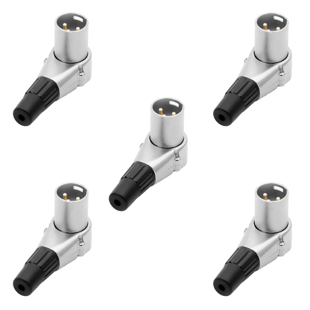 Kit 05 Plug Conector Macho Xlr 90? L Pino Banhado A Ouro Hjh